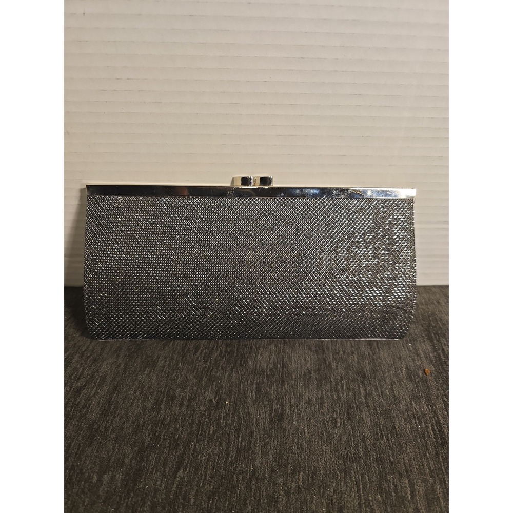 Silver Glitter Mesh Evening Clutch Bag Chain Strap Formal Prom Bag